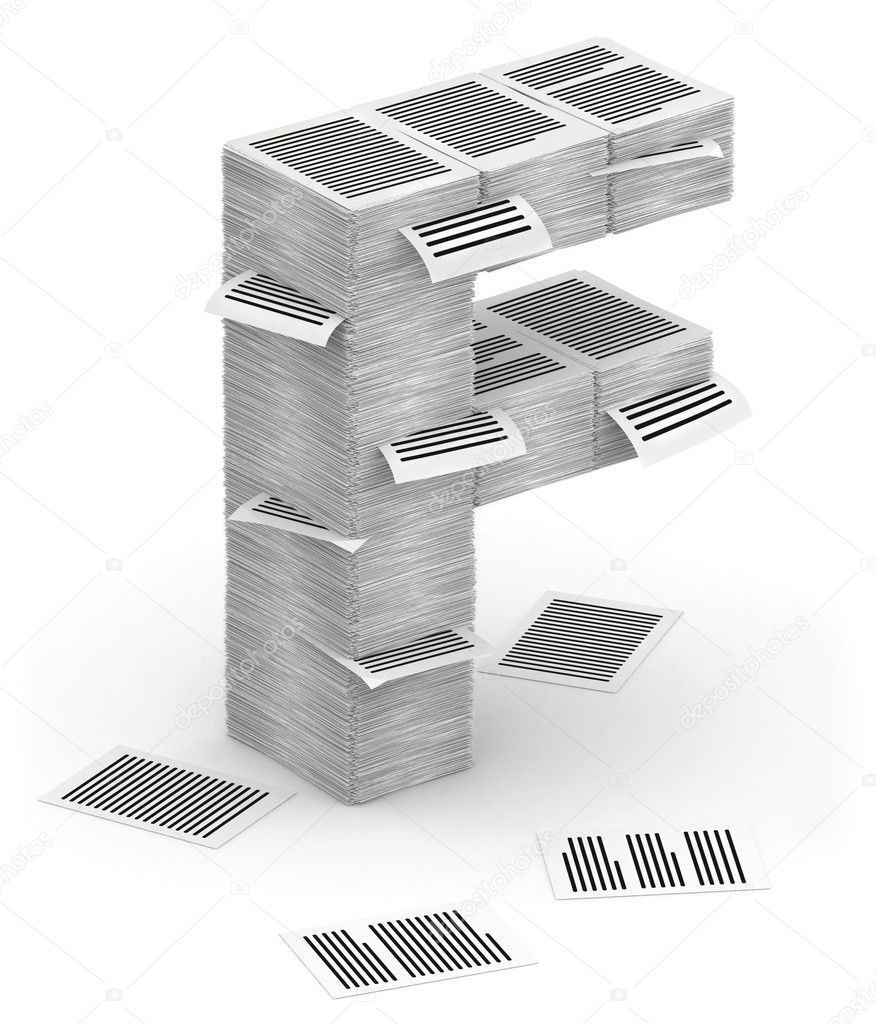 Letter F, pages paper stacks font 3d isometry