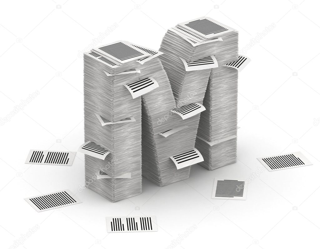 Letter M, pages paper stacks font 3d isometry