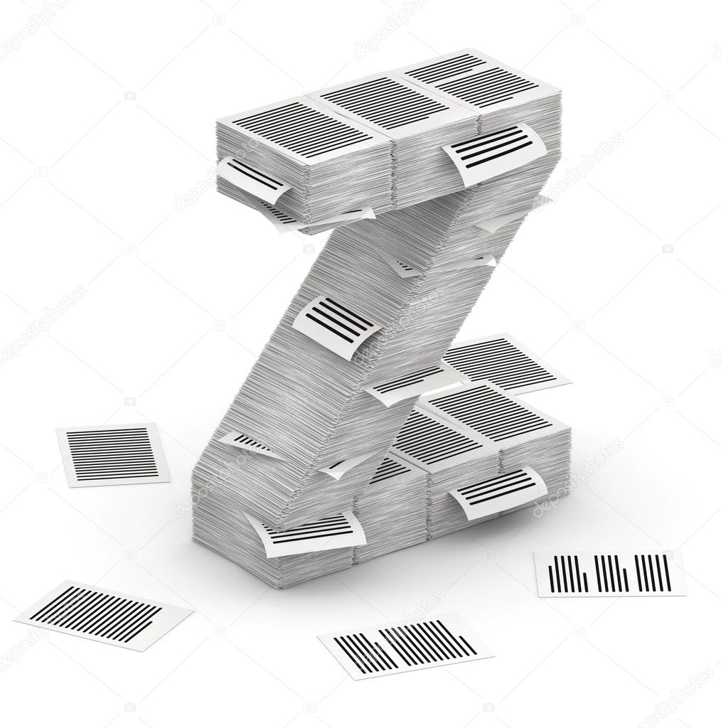 Letter Z, pages paper stacks font 3d isometry