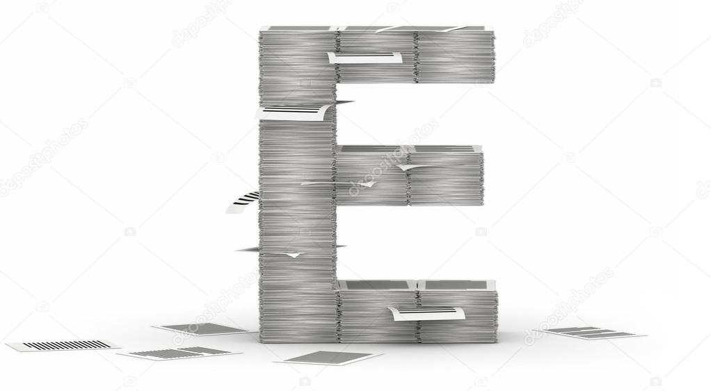 Letter E, pages paper stacks font