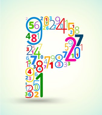Letter P, colored vector font from numbers clipart