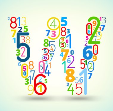 mektup w, sayının renkli vektör yazı tipi