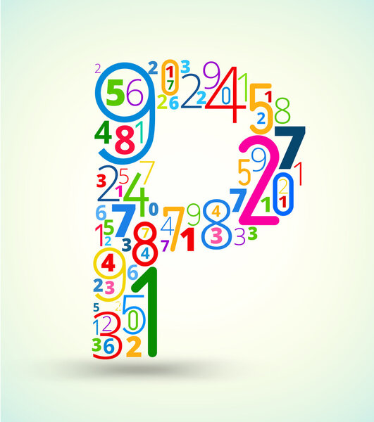 Letter P, colored vector font from numbers