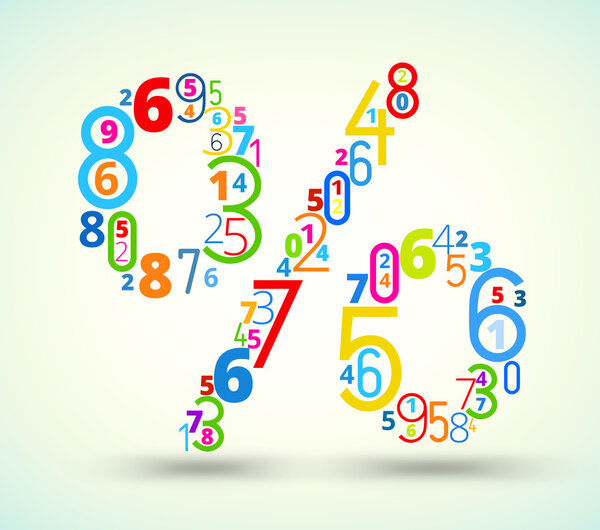 Percent sign , colored vector font from numbers