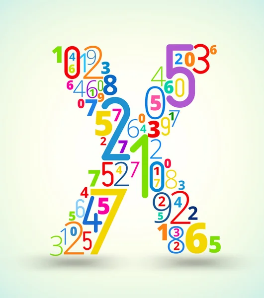 Буква X, цветной векторный шрифт из чисел — стоковый вектор
