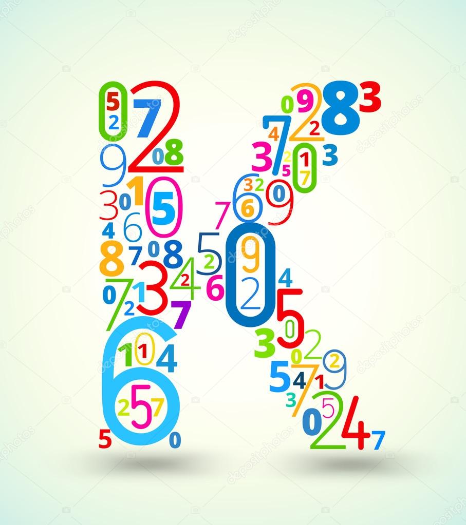 Letter K, colored vector font from numbers