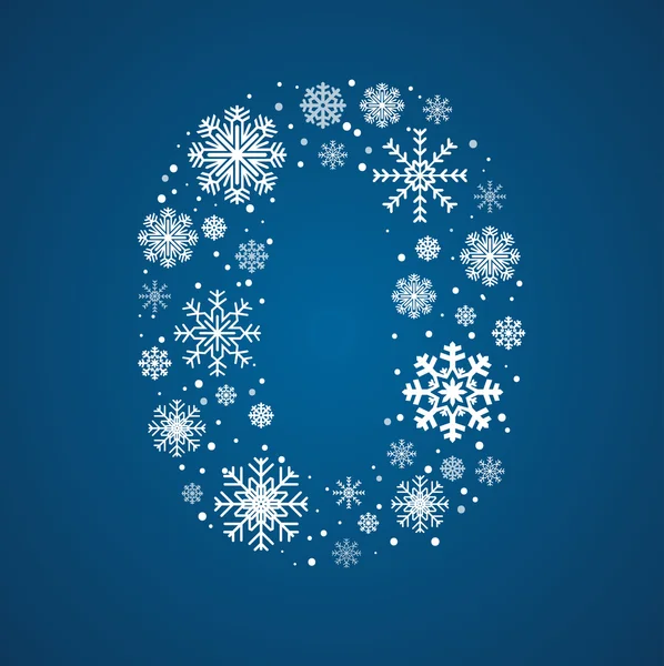 Number 0 vector font frosty snowflakes — Stock Vector