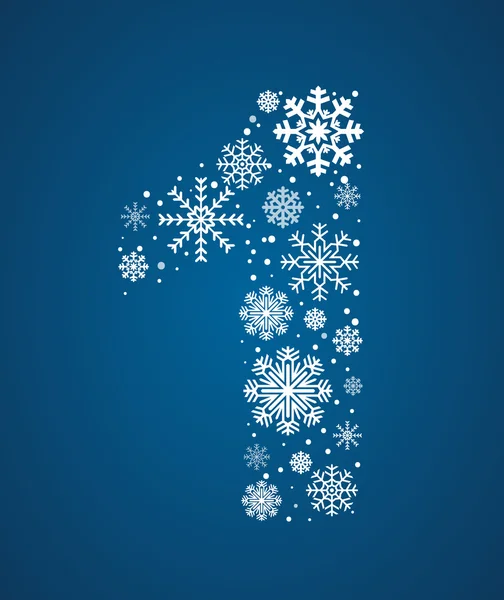 Number 1 vector font frosty snowflakes — Stock Vector