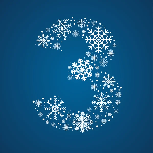 Nummer 3 vector lettertype frosty sneeuwvlokken — Stockvector