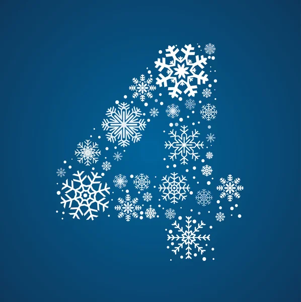 Nummer 4 vector lettertype frosty sneeuwvlokken — Stockvector