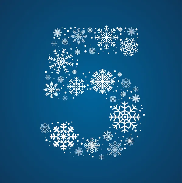 Number 5 vector font frosty snowflakes — Stock Vector