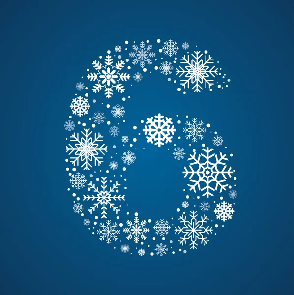 Number 6 vector font frosty snowflakes — Stock Vector