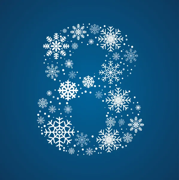 Numero 8 font vettoriale gelido fiocchi di neve — Vettoriale Stock