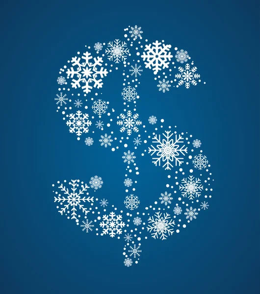 Dollar sign, vector font frosty snowflakes — Stock Vector