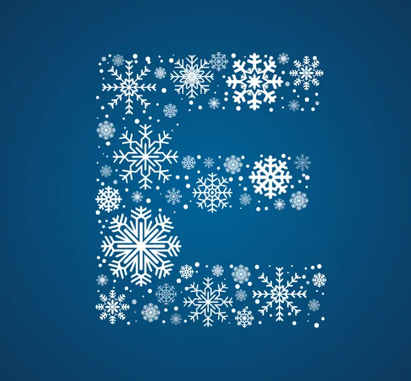 Lettre E, police vectorielle flocons de neige givrés — Image vectorielle