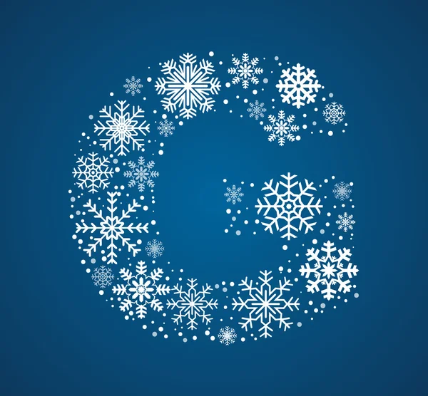 Alfabet g, vector lettertype frosty sneeuwvlokken — Stockvector