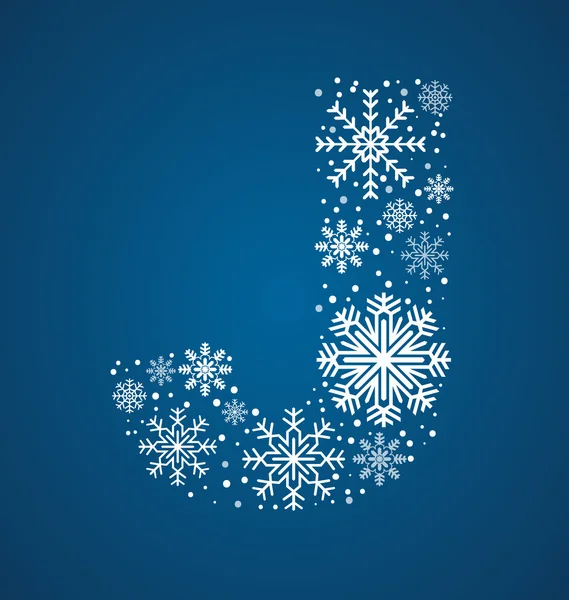 Brief j, vector lettertype frosty sneeuwvlokken — Stockvector