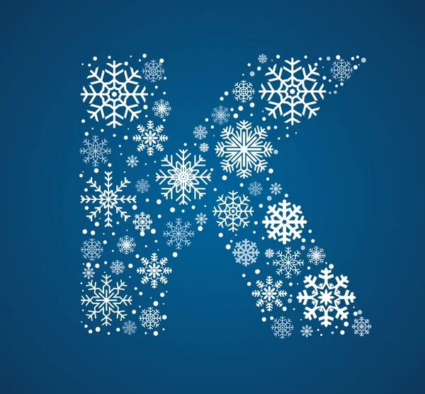 Alfabet k, vector lettertype frosty sneeuwvlokken — Stockvector