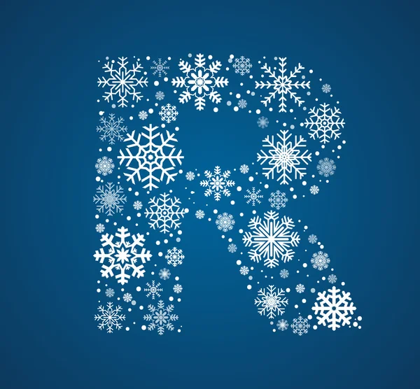 Lettera R, carattere vettoriale gelido fiocchi di neve — Vettoriale Stock