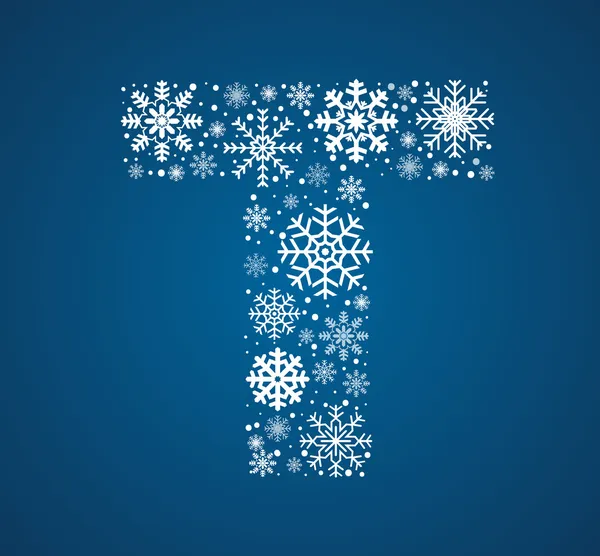 Lettera T, carattere vettoriale frosty snowflakes — Vettoriale Stock