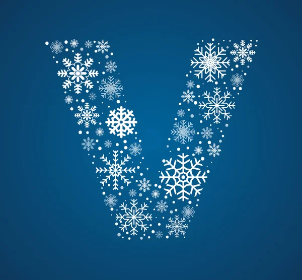 Letter V, vector font frosty snowflakes — Stock Vector