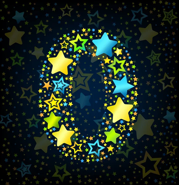 Číslo 0 kreslený hvězdy barevné — Stockový vektor