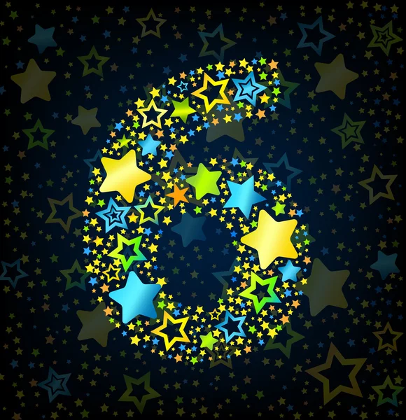 Número 6 estrella de dibujos animados de color — Vector de stock