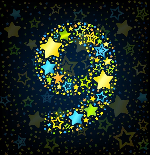 Číslo 9 kreslený hvězdy barevné — Stockový vektor