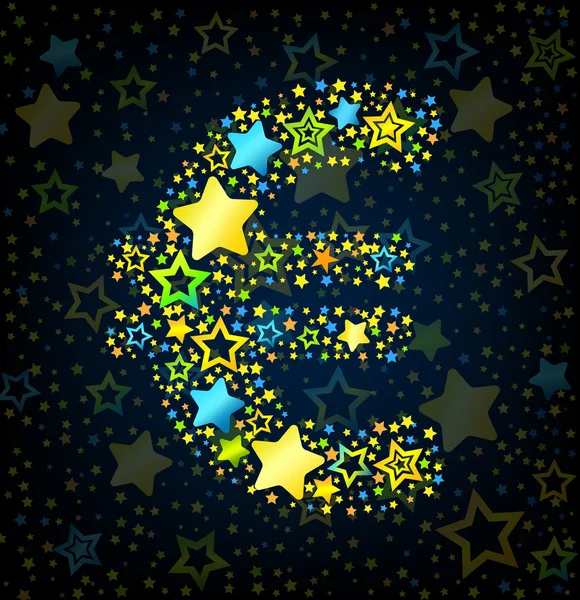 Euro signo estrella de dibujos animados de color — Vector de stock