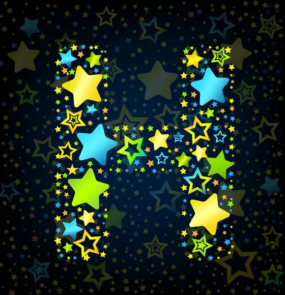 Písmeno h kreslený hvězdy barevné — Stockový vektor