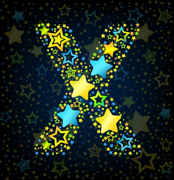 Písmeno x hvězdy barevné karikatura — Stockový vektor