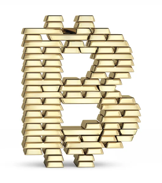 Bitcoin symbol from gold bars — Stock Photo, Image