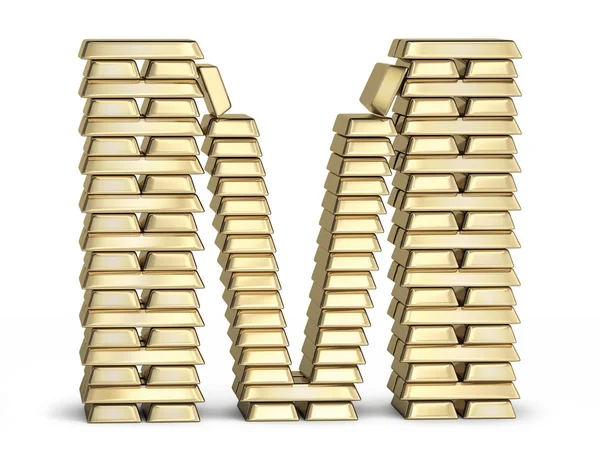 Letter M from gold bars — Stock Photo, Image