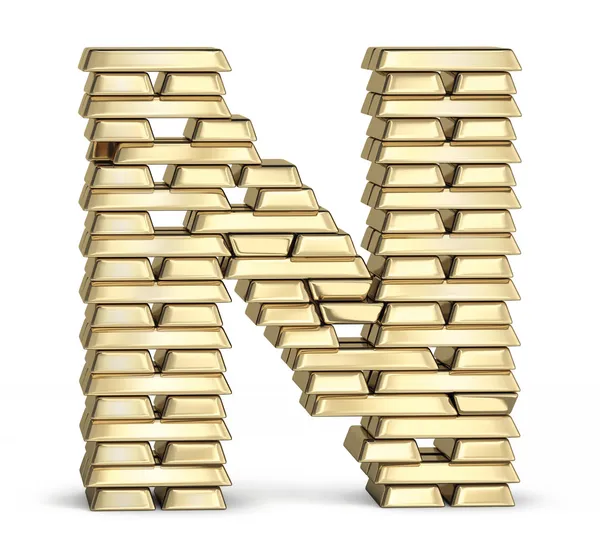 Letter N from gold bars — Stock Photo, Image