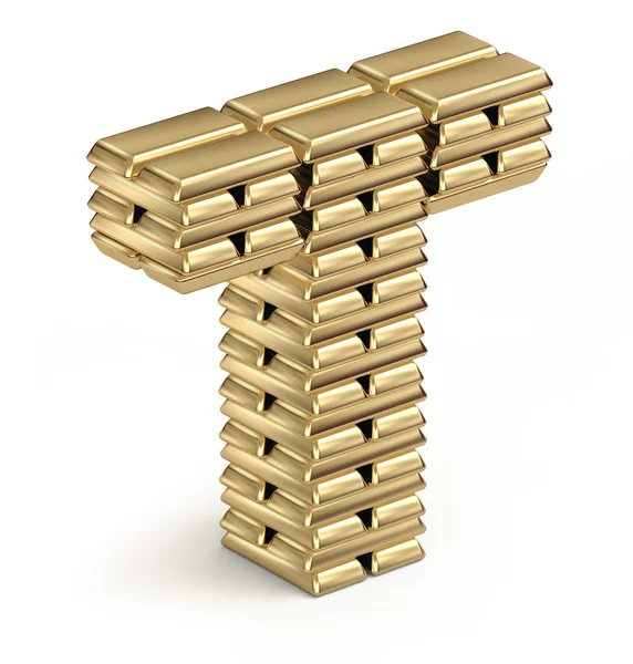 Letter T from gold bars — Stock Photo, Image