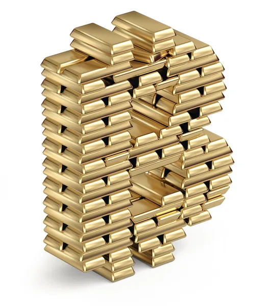 Bitcoin σύμβολο από χρυσό μπαρ 3d — Φωτογραφία Αρχείου