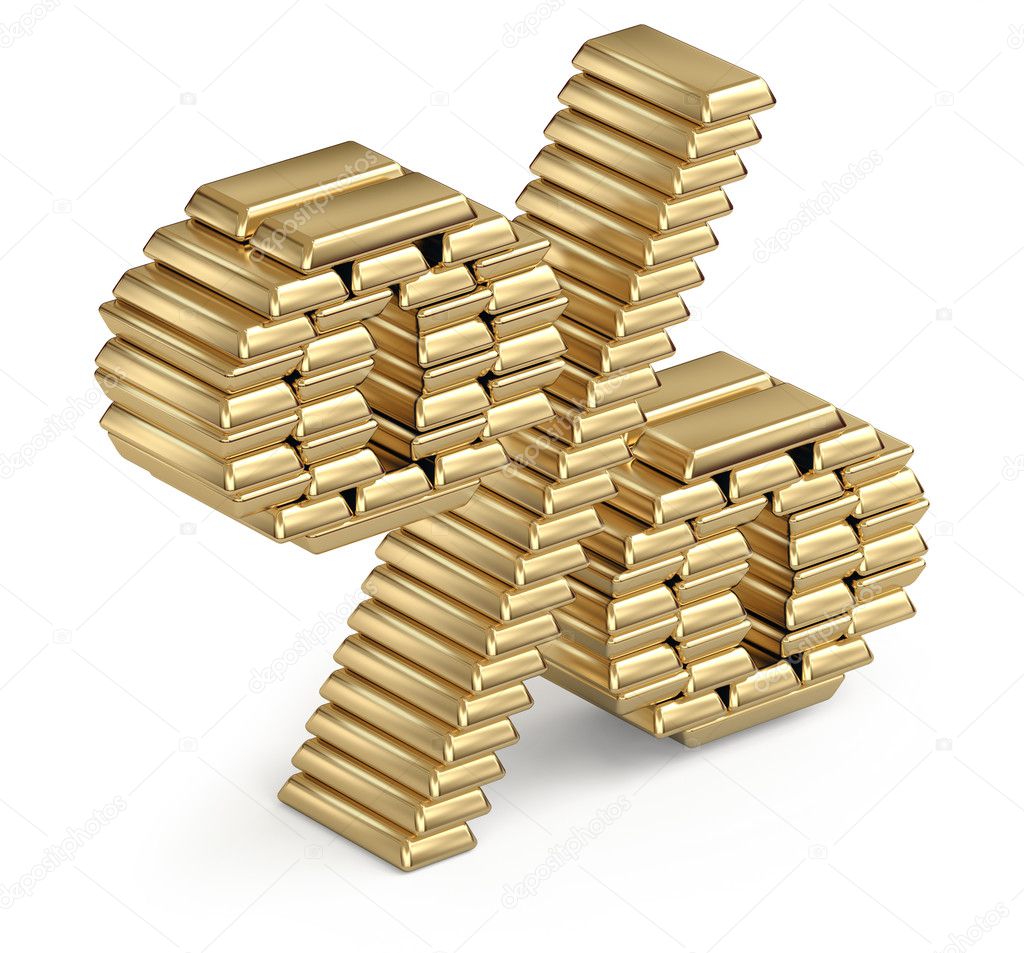 Percent sign from gold bars 3d