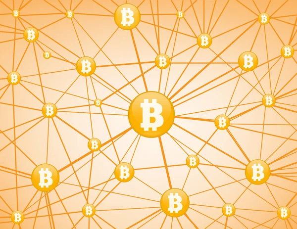 Bitcoin δίκτυο κίτρινο φόντο — Διανυσματικό Αρχείο