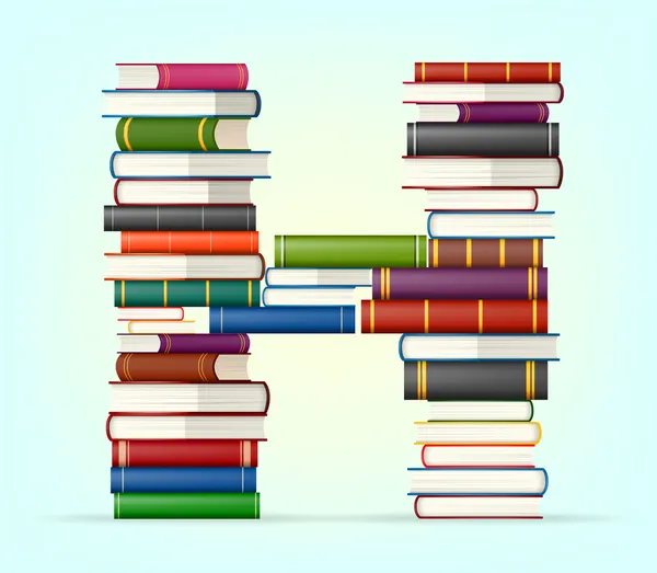 Alphabet aus Stapeln von bunten Büchern — Stockvektor