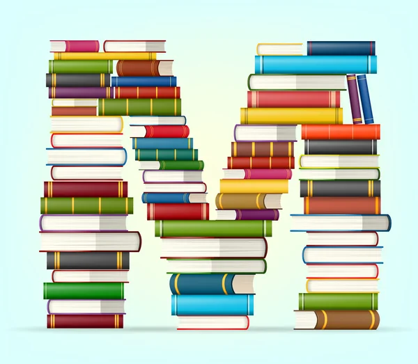 Alfabet van stapels van multi gekleurde boeken — Stockvector