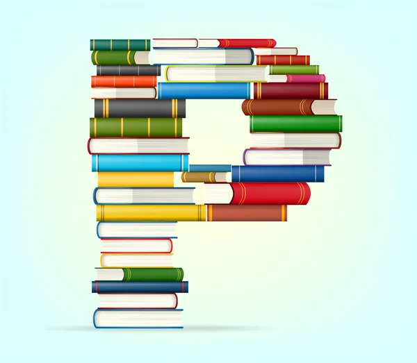 Alfabeto de pilas de libros multicolores — Vector de stock