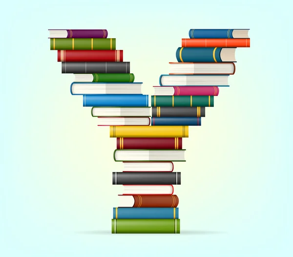 Alfabeto da pile di libri multicolori — Vettoriale Stock