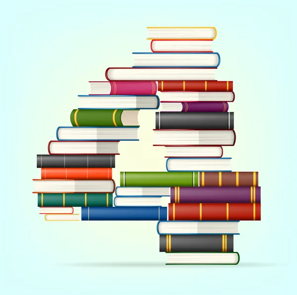 Números de pilas de libros multicolores — Vector de stock