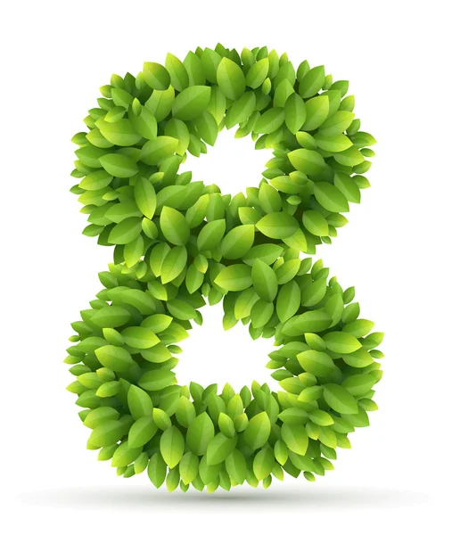 Number, vector alphabet of green leaves — Stock Vector