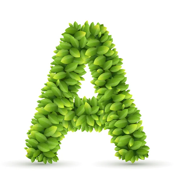 Mektup yeşil yaprakları a, vektör alfabesi — Stok Vektör