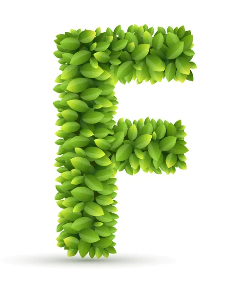 Harf f, vektör yeşil yaprakları alfabesi — Stok Vektör