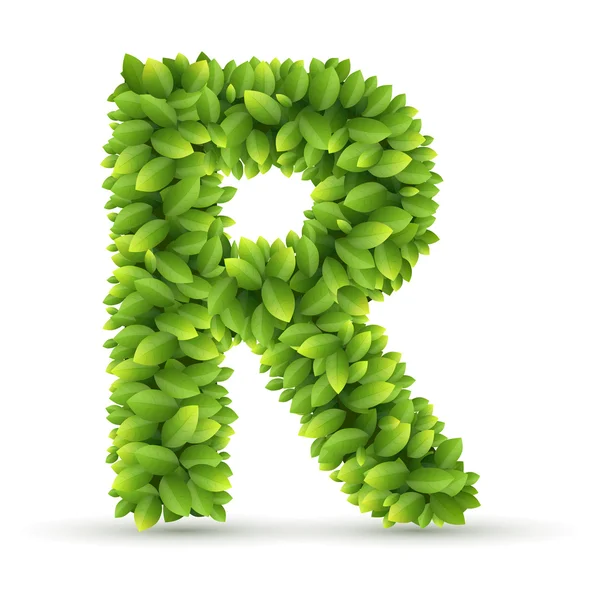 Lettera R, alfabeto vettoriale delle foglie verdi — Vettoriale Stock