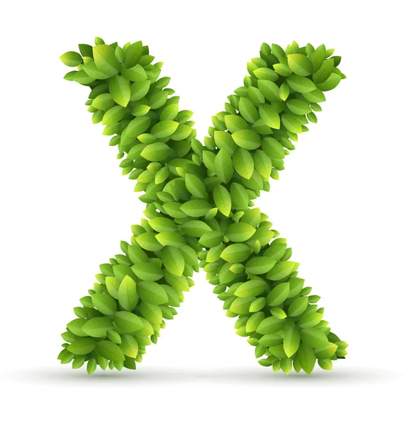 Písmeno x, vektorové abeceda zelených listů — Stockový vektor