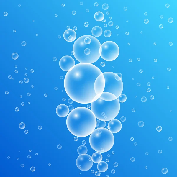 Vector burbujas brillantes en agua azul — Vector de stock