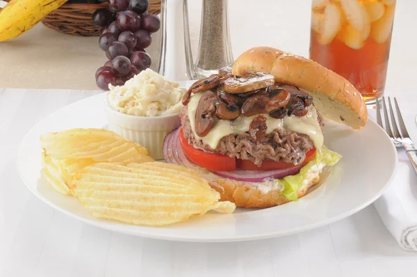 Mushroom and swiss cheese burger — Stock Photo, Image